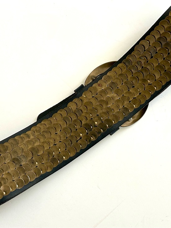 Carlisle Black Belt w/Antique Brass Discs Wide Statement Piece RARE Vintage EUC main image 10